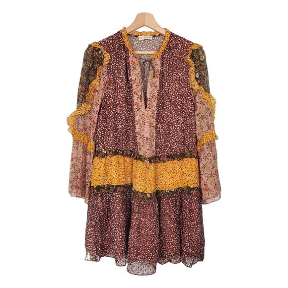 Ulla Johnson Essie Dress Tropical Print Silk Long Sleeve Mini Dress Size 2 - Picture 2 of 12